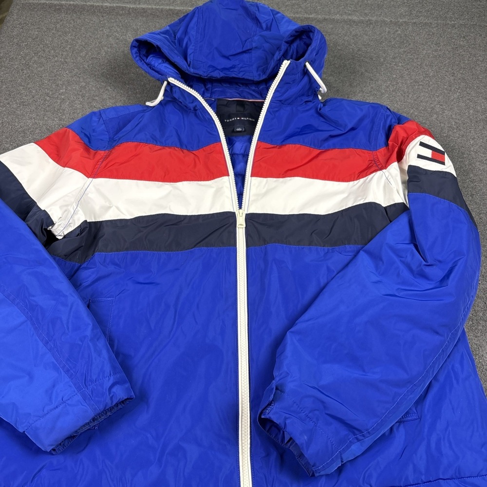 Tommy Hilfiger Mens Large Blue Winter Windbreaker Warm Insulating Jacket
